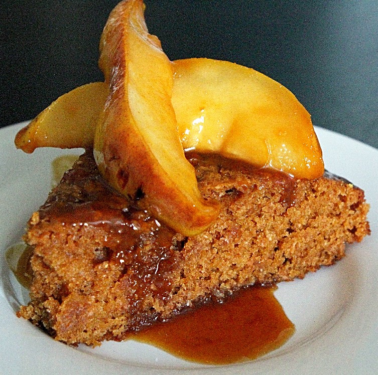 Fresh Ginger Cake with Caramelized Pears